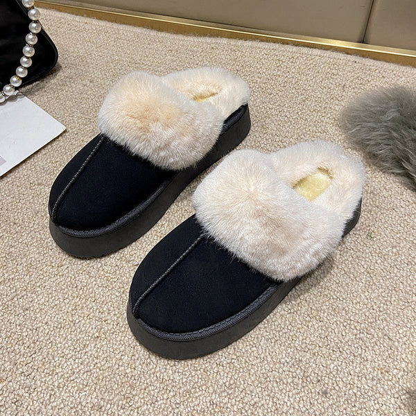 Veda plataforma gola de pele forrada slip on mule