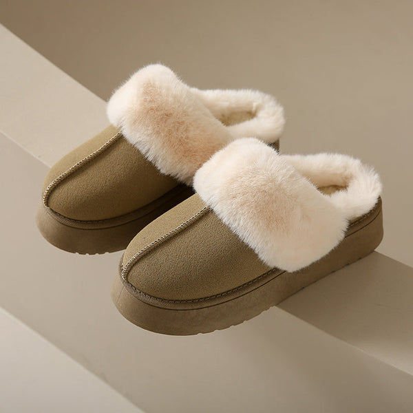 Veda plataforma gola de pele forrada slip on mule