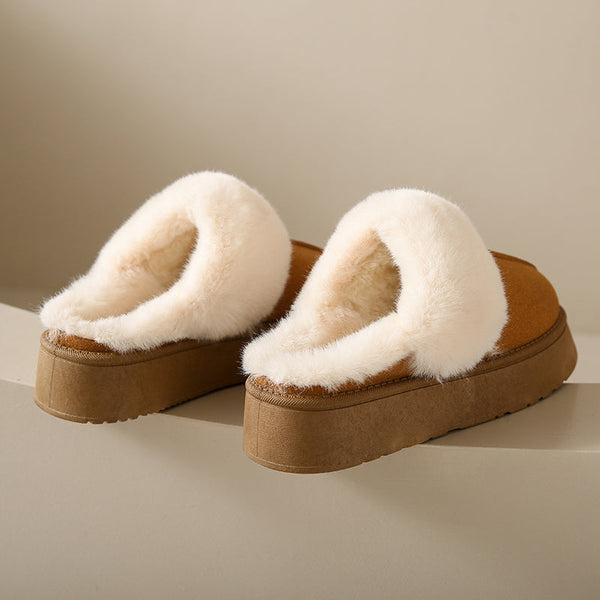 Veda plataforma gola de pele forrada slip on mule