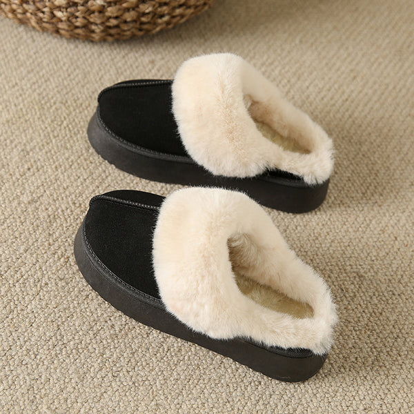 Veda plataforma gola de pele forrada slip on mule